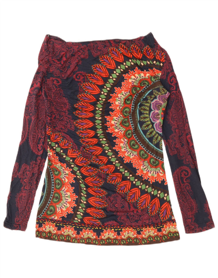 DESIGUAL Top grafic pentru femei cu mânecă lungă UK 12 Medium Bleumarin Paisley
