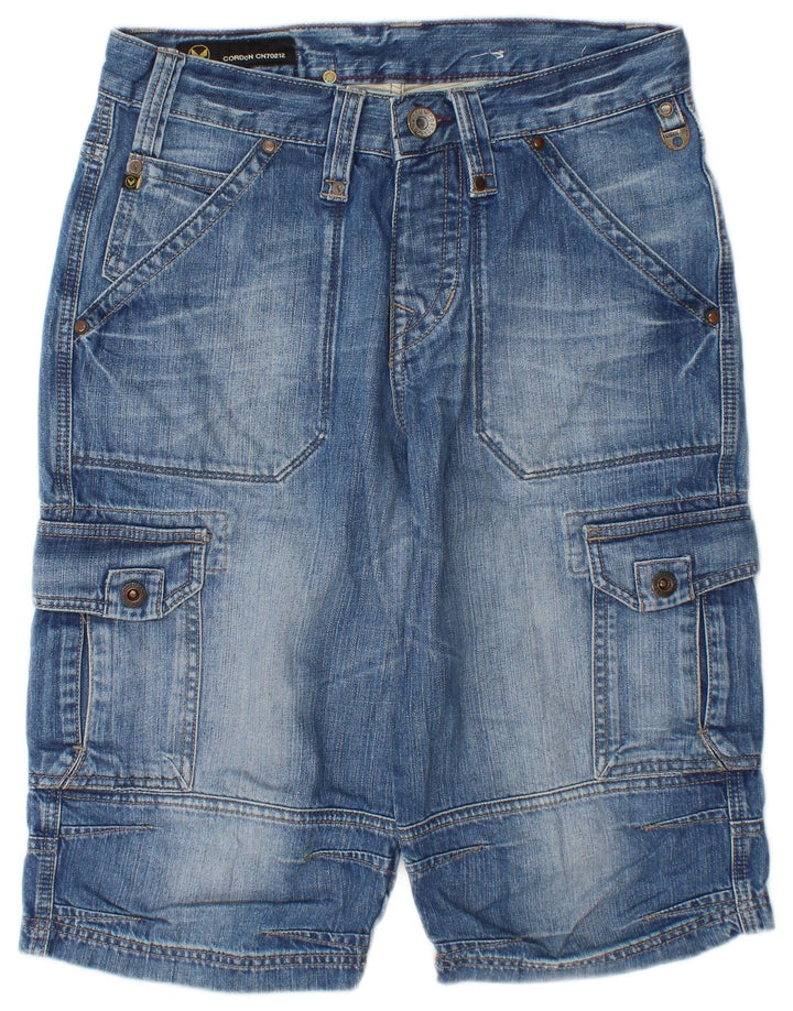 Pantaloni scurți din denim cargo vintage pentru bărbați W30, bumbac albastru mediu