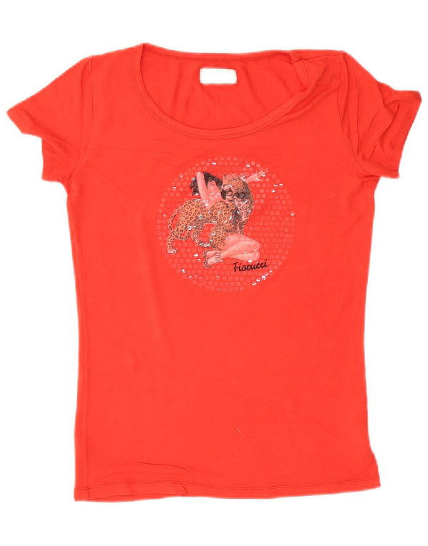 Tricou grafic Fiorucci pentru femei Top UK 14 Large Red Viscose