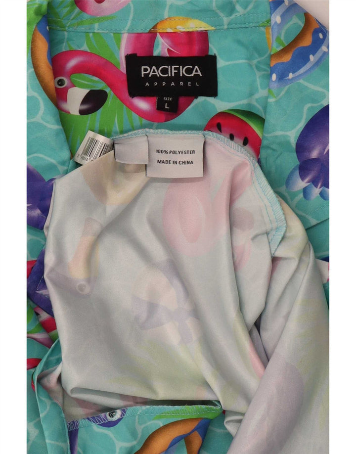 Apparel Cămașă cu mânecă scurtă pentru bărbați cu model abstract, poliester turcoaz mare