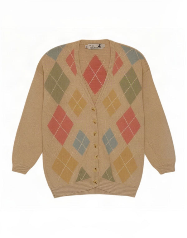 Pulover cardigan pentru femei Tulchan UK 14 Medium Bej Argyle/Diamond Bumbac