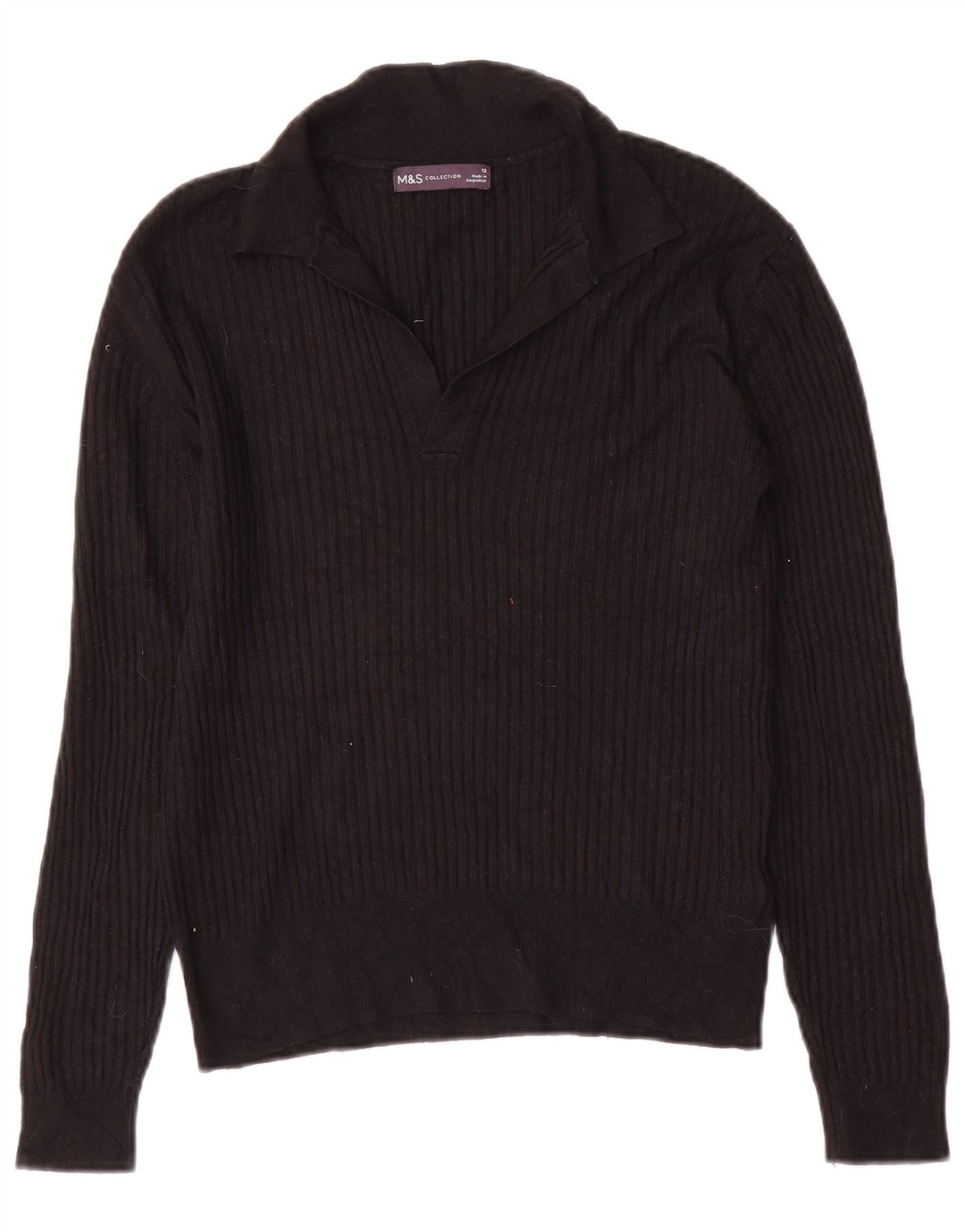 Marks & Spencer Pulover cu gât polo pentru femei UK 12 Medium Black Viscose