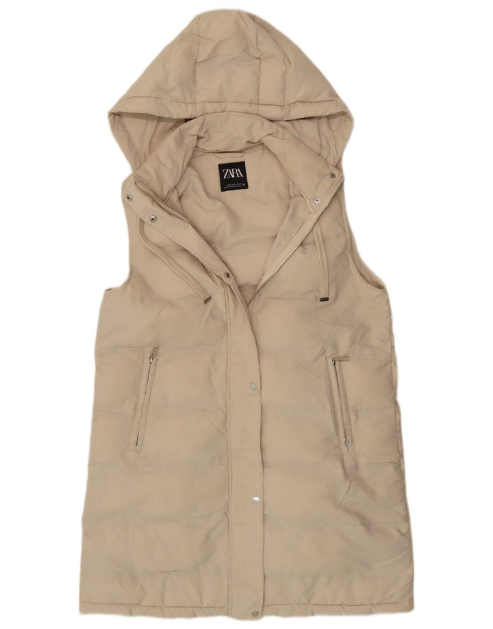 Gilet căptușit cu glugă pentru femei Zara UK 14 Medium Bej Poliester