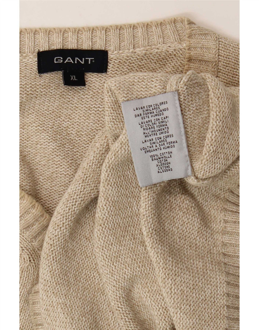 Pulover pentru bărbați Gant cu decolteu în V, XL, bumbac, bej