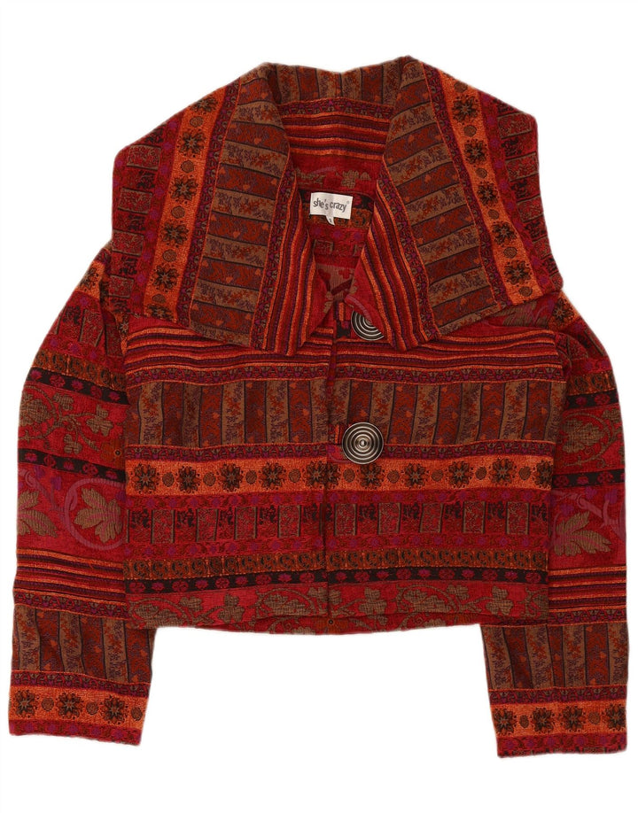 SHE'S CRAZY Jachetă cu blazer supradimensionat pentru femei US 2 XS Burgundy Floral