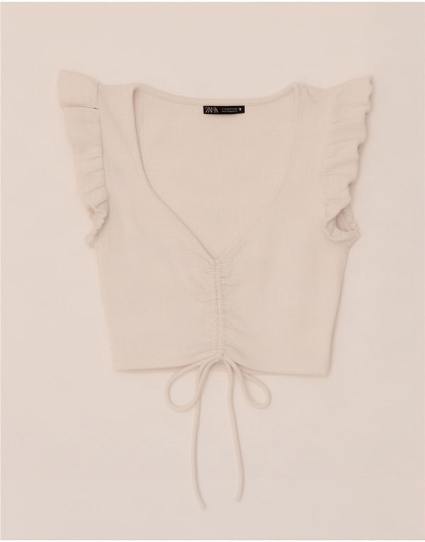 Crop Top pentru femei Zara UK 12 Medium White Bumbac