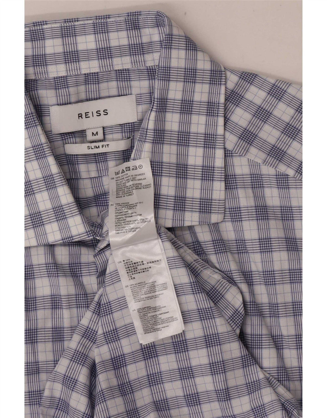 Cămașă pentru bărbați Reiss Slim Fit, bumbac cu carouri albastru mediu
