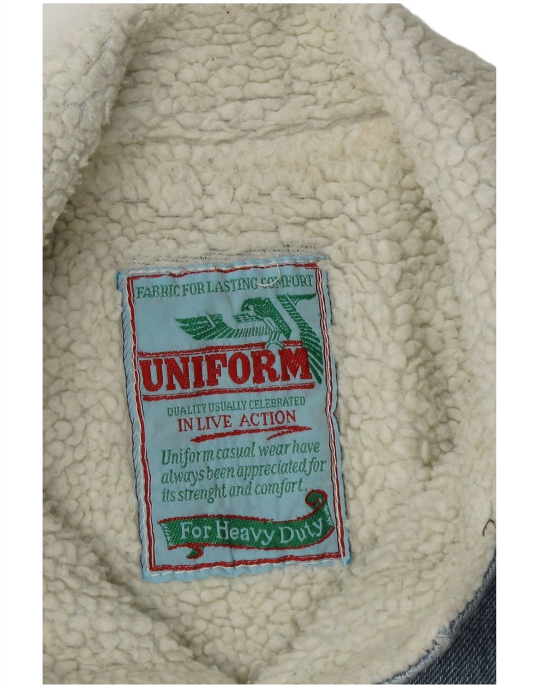 Jachetă Sherpa din denim cu grafică pentru bărbați Uniform UK 36 Small Blue