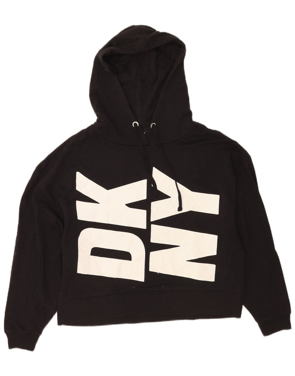 Dkny Pulover supradimensionat cu glugă cu grafic pentru femei UK 10 Bumbac negru mic