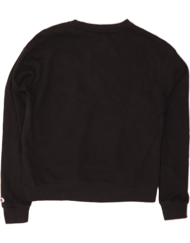 CHAMPION Womens Crop Sweatshirt Jumper UK 14 Medium Black Cotton Vintage Champion and Second-Hand Champion from Messina Hembry 