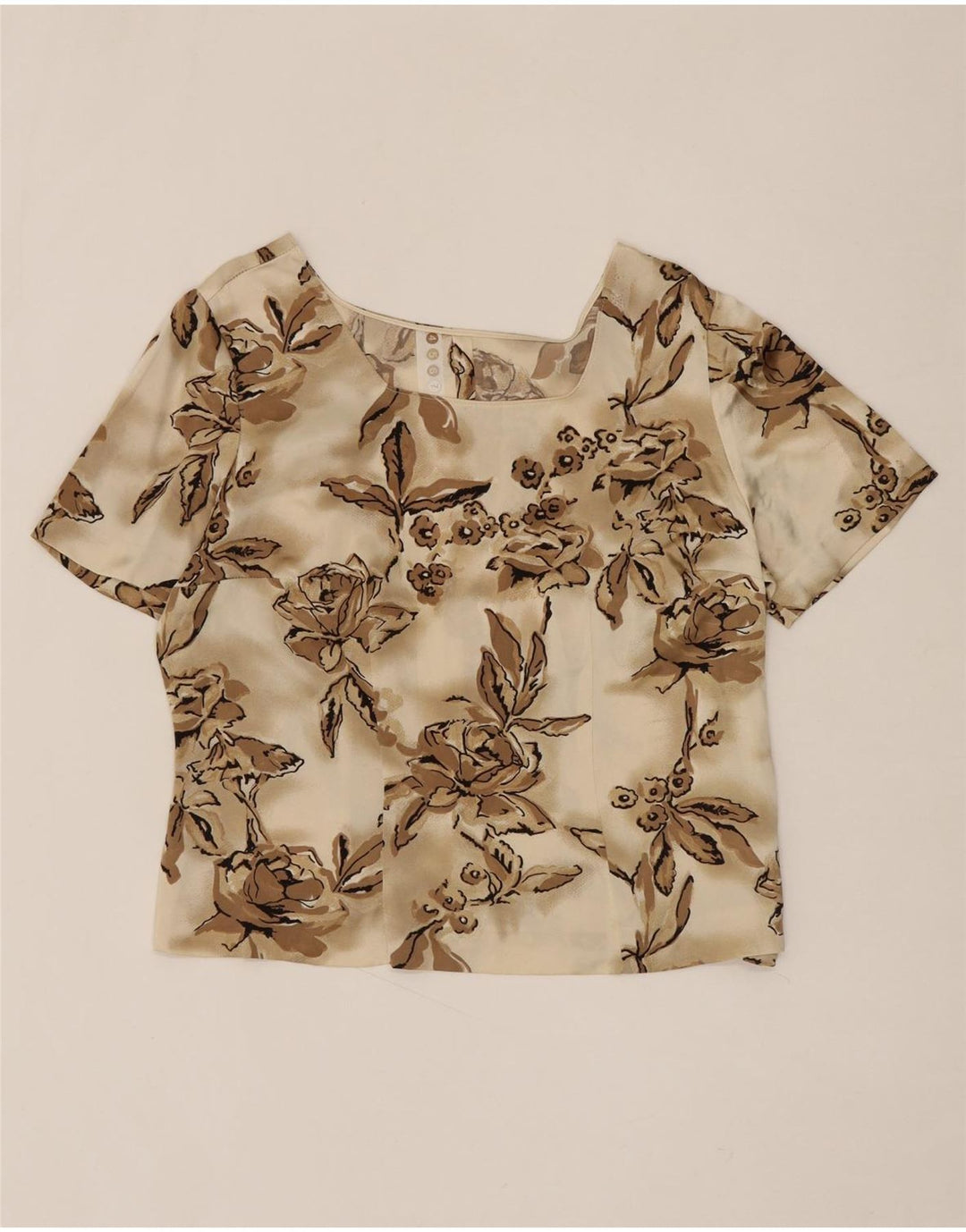 VINTAGE Womens Crop Blouse Top UK 14 Medium Beige Floral Vintage Vintage and Second-Hand Vintage from Messina Hembry 