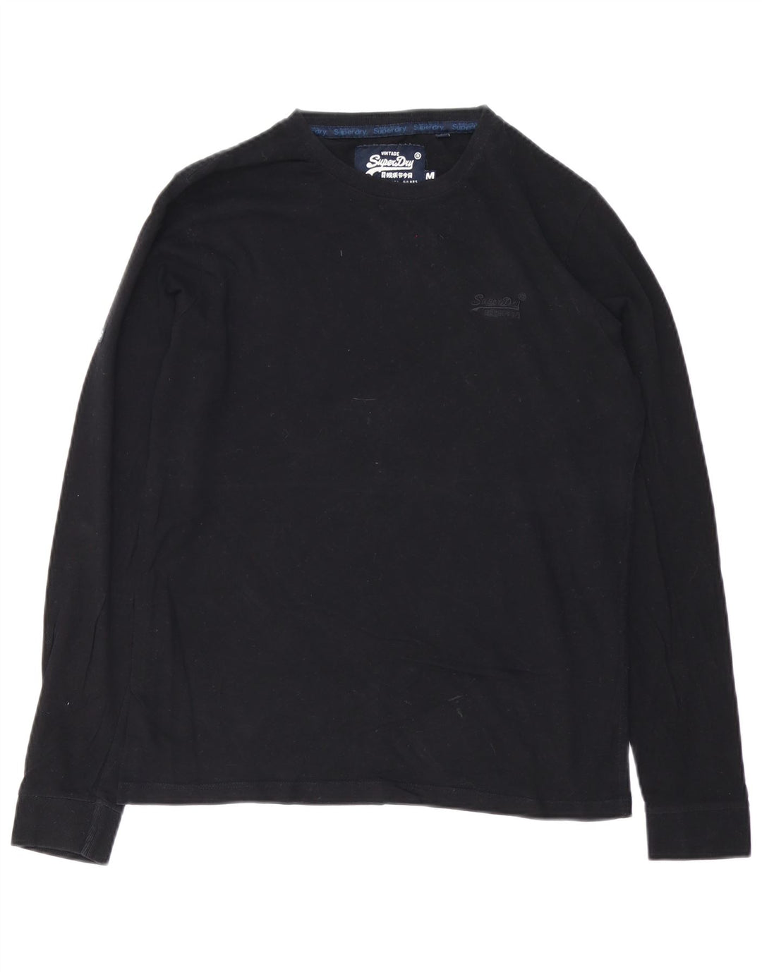 SUPERDRY Top pentru bărbați cu mânecă lungă din bumbac mediu negru