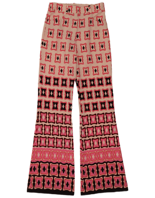 Pantaloni casual evazați cu talie înaltă Zara XS W24 L33 roz geometric