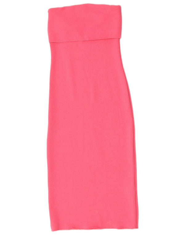 Zara Womens Strapless Dress UK 8 Small Pink Viscose