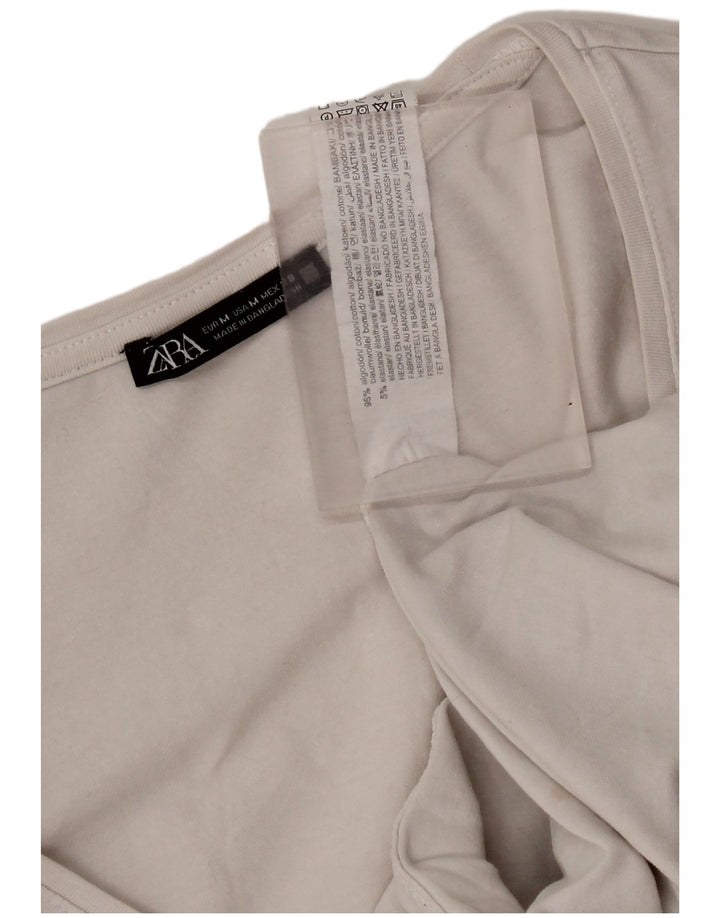 Crop Top pentru femei Zara cu mânecă lungă UK 12, bumbac alb mediu