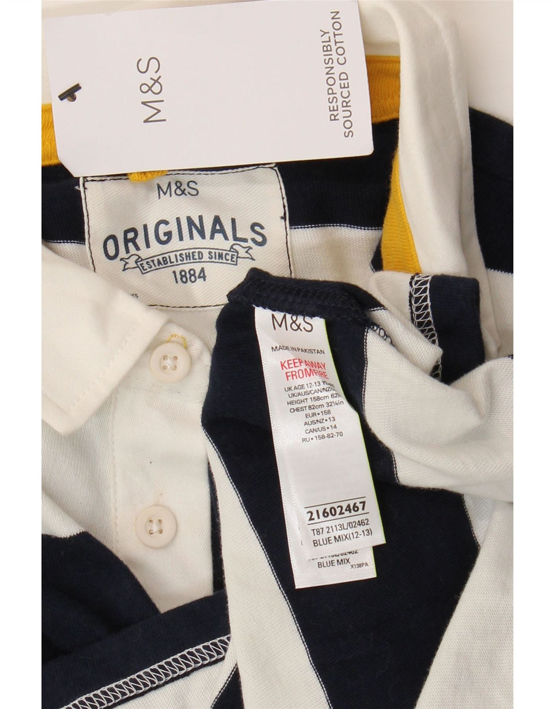 Tricou polo de rugby Marks & Spencer pentru băieți 12-13 ani bleumarin cu dungi