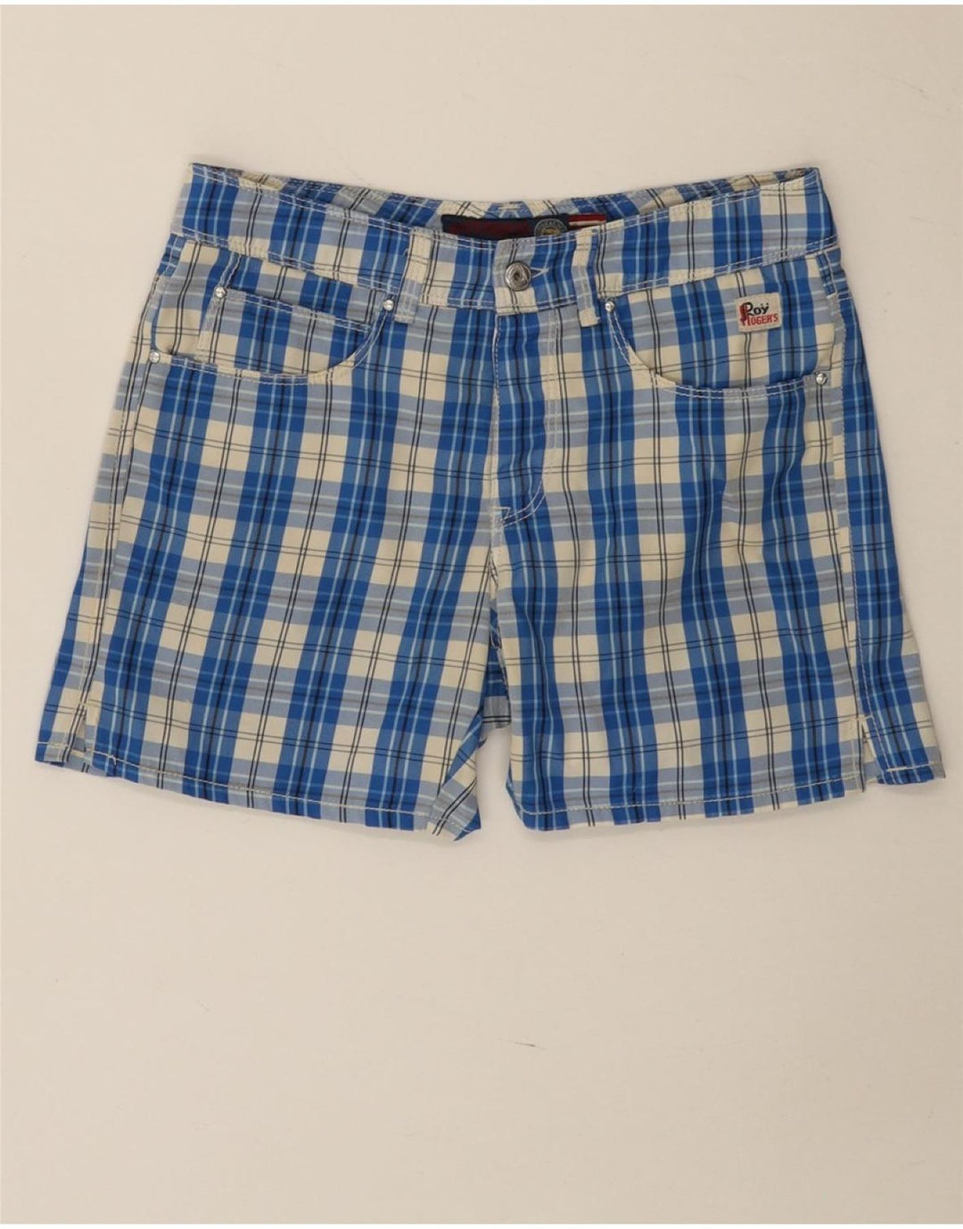 Pantaloni scurți casual Roy Rogers pentru femei IT 44 Medium W30 Poliamidă cu check albastru