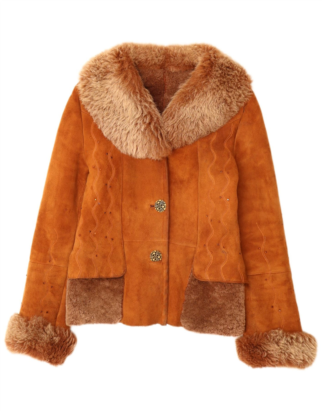 Jachetă din shearling vintage pentru femei UK 12 din piele maro medie