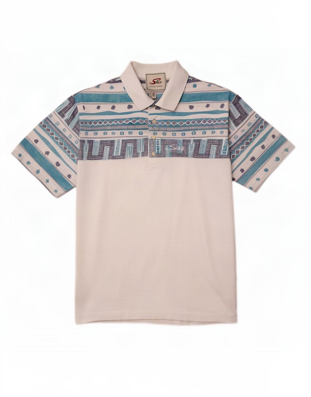Tricou polo pentru bărbați Silvy IT 50 Bumbac geometric alb mediu