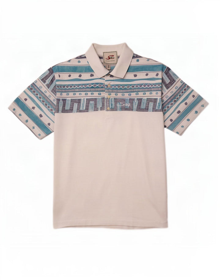 Tricou polo pentru bărbați Silvy IT 50 Bumbac geometric alb mediu