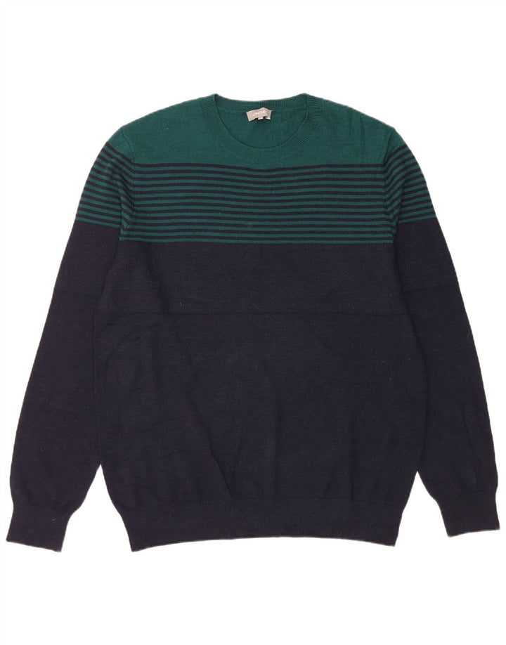 Pulover Jaeger pentru bărbați, cu gât roșu, lână color block, albastru mare