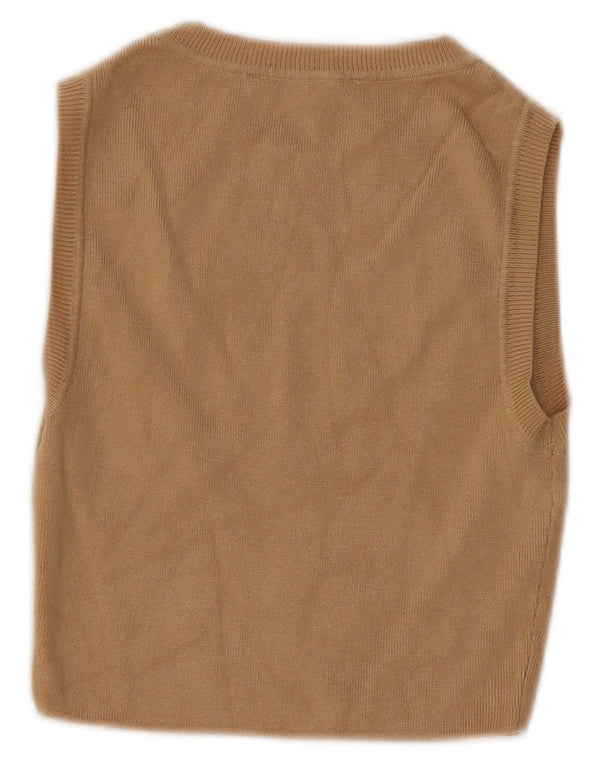 Zara femei Crop Vest Tank Top UK 8 Mic Bej Viscoza