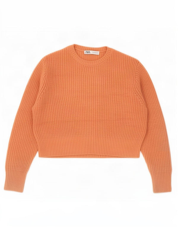 Pulover pentru damă Zara Crop oversize cu gâtul turnat UK 6 XS Portocaliu acrilic