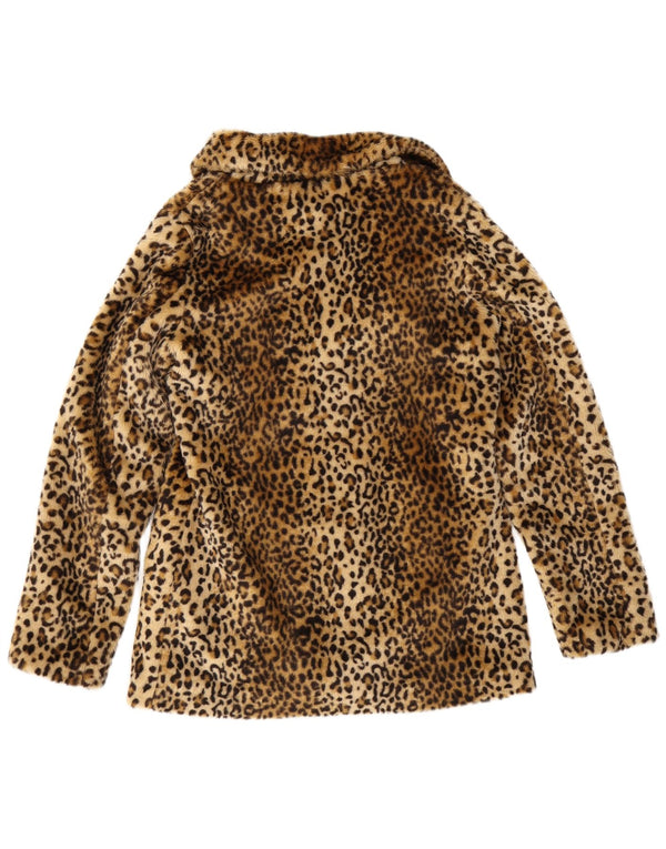 Vintage Womens Open Faux Fur Jacket UK 12 Medium Brown Animal Print