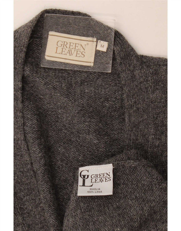 Pulover Cardigan fără mâneci pentru bărbați Green Leaves Lână gri mediu