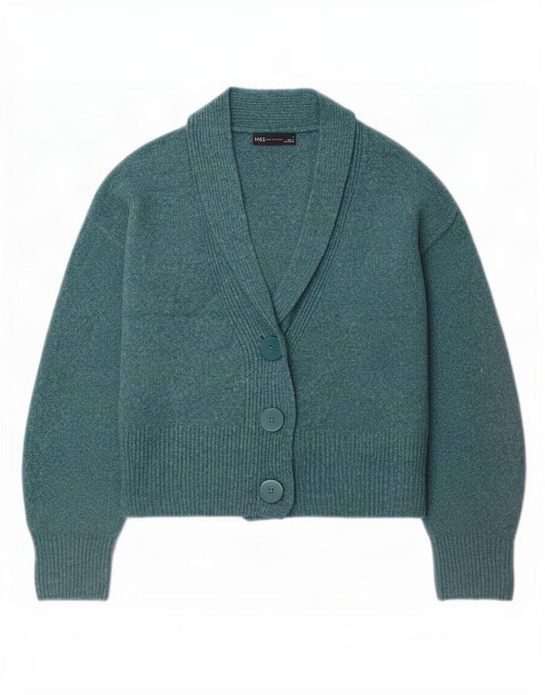 Marks & Spencer Womens Cardigan Sweater UK 14 Medium Blue Cotton
