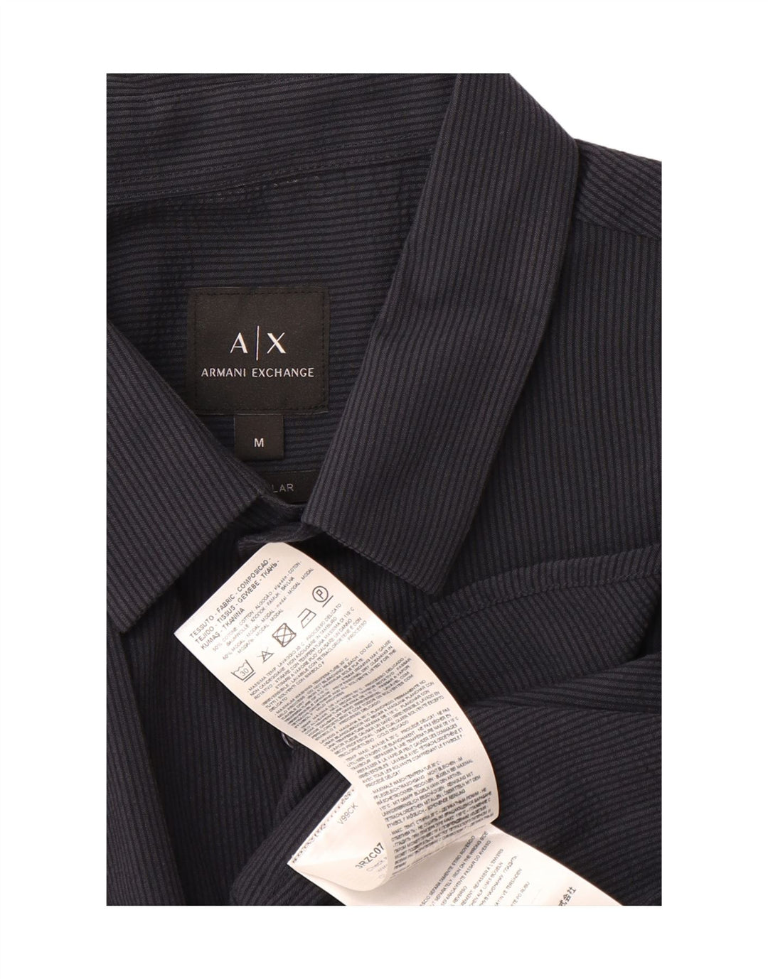ARMANI EXCHANGE Mens Short Sleeve Shirt Medium Navy Blue Pinstripe Cotton