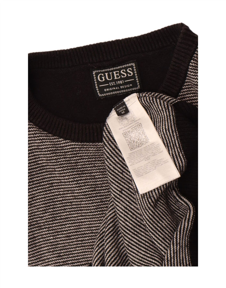 Pulover Guess pentru bărbați cu gât roșu, bumbac cu dungi negre medii