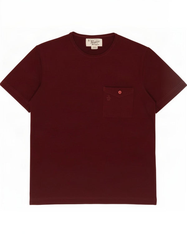 Penguin Mens T-Shirt Top Small Burgundy Cotton