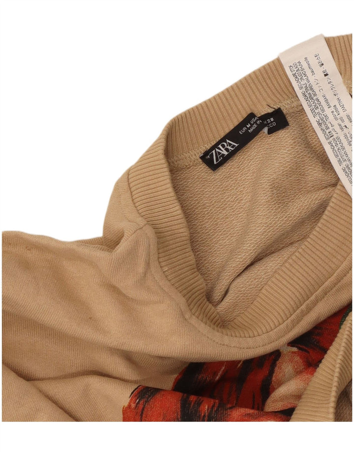 Pulover de hanorac oversize crop grafic ZARA UK 14 Bej mediu
