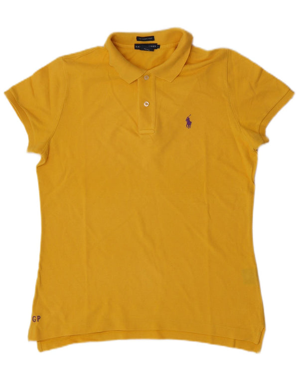 Polo slim pentru femei Ralph Lauren UK 14 mare bumbac galben