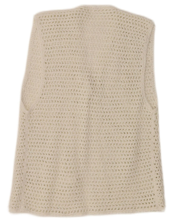 Pulover vintage cardigan croșetat pentru femei UK 10 Small Off White