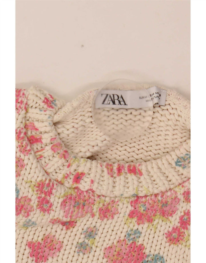 Zara femei Crop Vest Tank Top UK 12 Medium White Floral Poliester