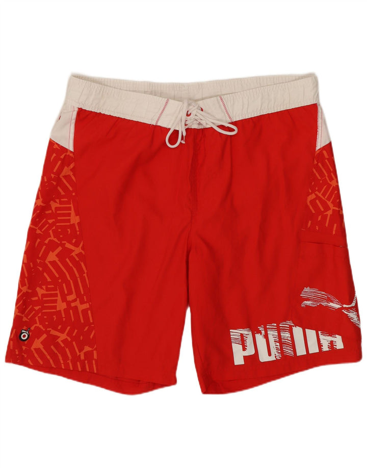 Pantaloni scurți de înot grafic Puma pentru bărbați, roșu mediu, poliester color bloc