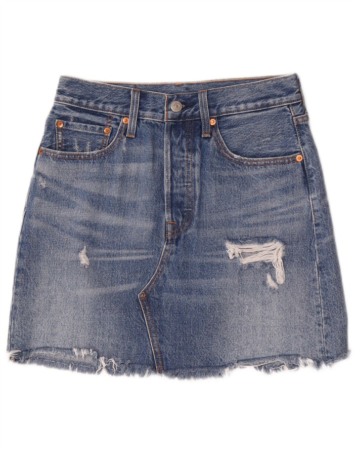 Fusta denim distressed Levi's W27 Bumbac albastru mic