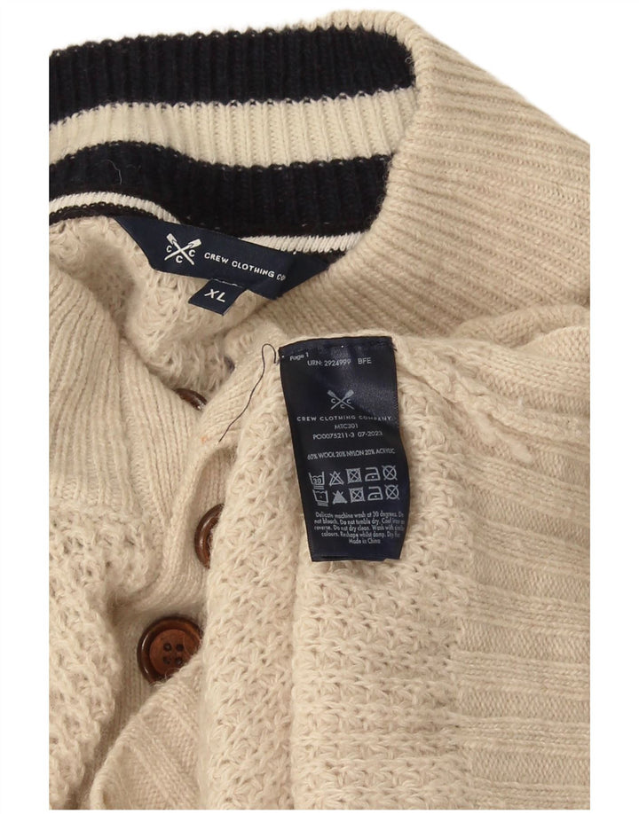 Crew Clothing Pulover pentru bărbați cu gât cu nasturi XL Lână bej