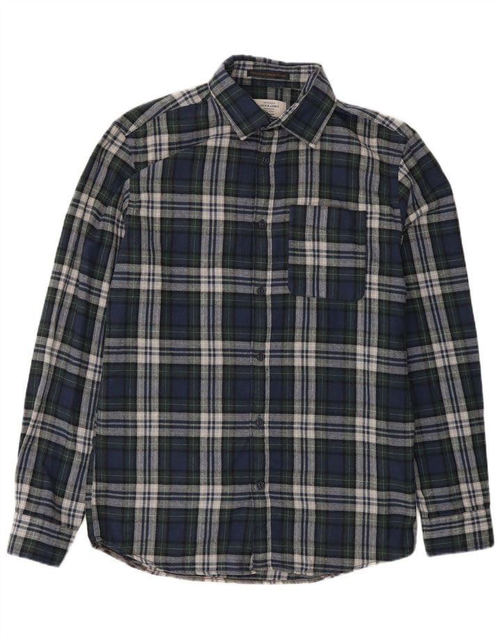Cămașă de flanel Jack & Jones pentru bărbați, bumbac cu carouri, albastru bleumarin mediu