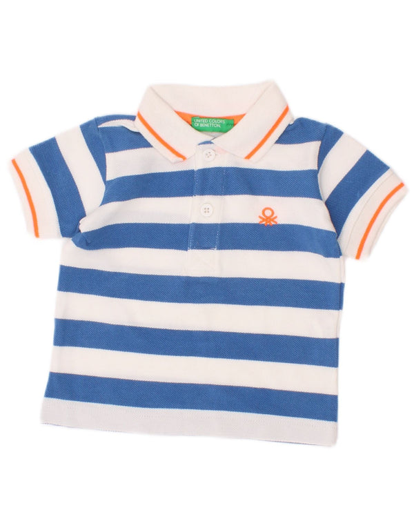 Tricou polo Benetton pentru bebelusi baieti 3-6 luni, bumbac cu dungi albastre
