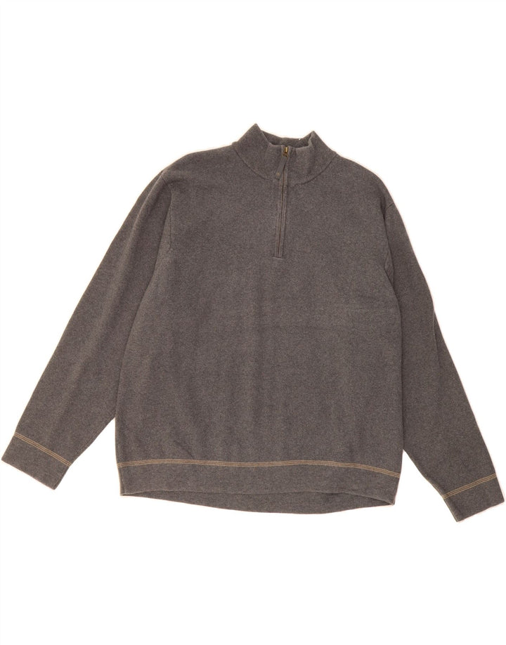 IZOD Womens Oversized Zip Neck Jumper Sweater UK 16 Large Grey Cotton Vintage Izod and Second-Hand Izod from Messina Hembry 