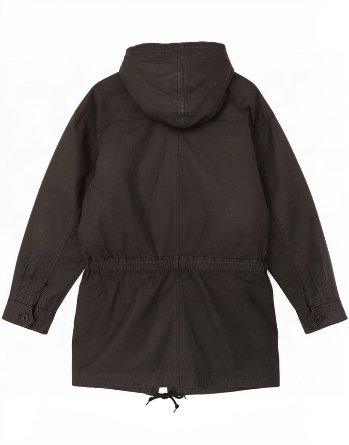 Jachetă de piele cu glugă vintage pentru bărbați UK 38 Medium Black