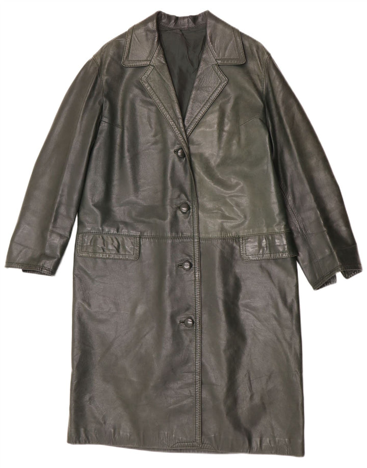 Palton din piele vintage pentru femei UK 14 verde mediu