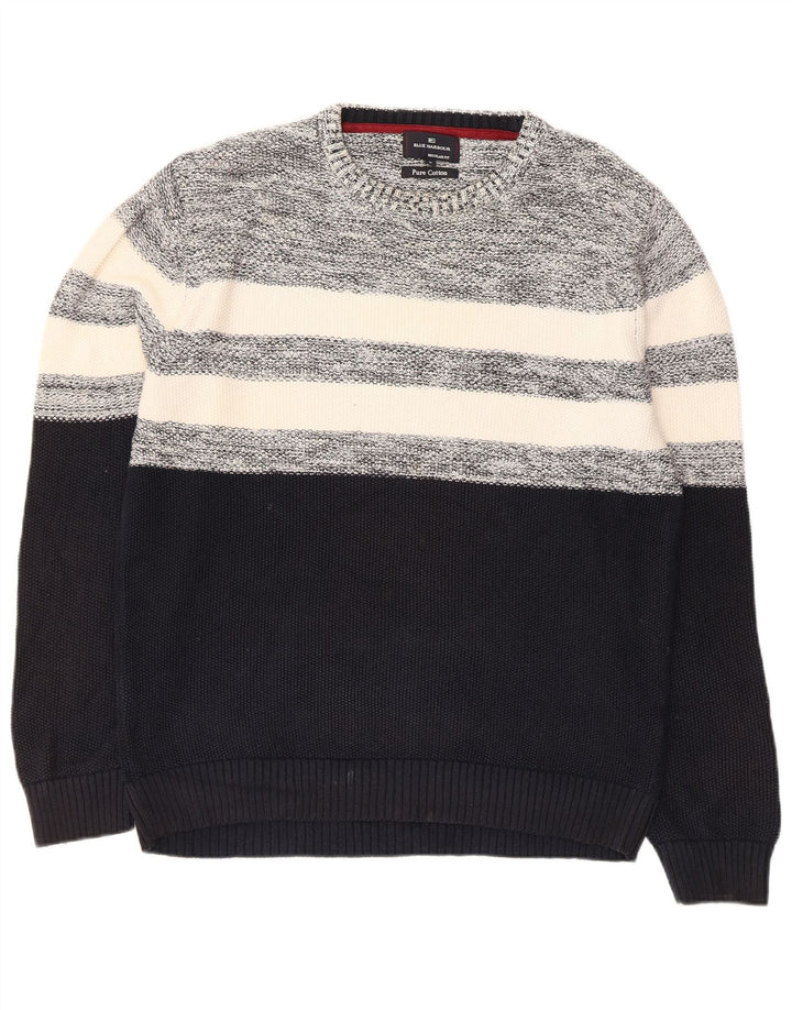 Pulover Marks & Spencer pentru bărbați, cu gât crew, color block, mediu bleumarin