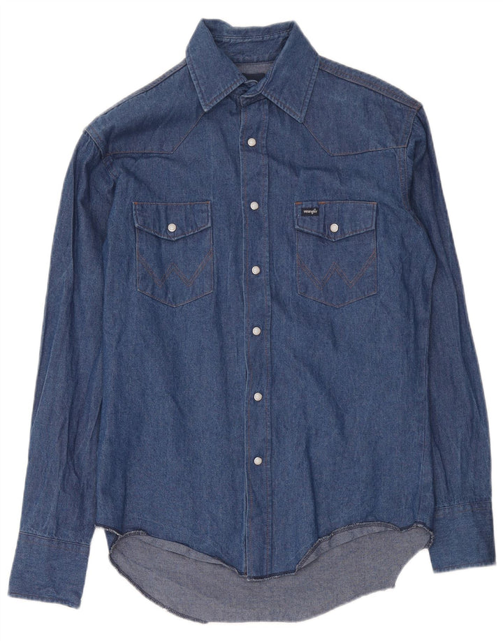 Cămașă Western denim pentru bărbați Wrangler Mărimea 15, bumbac albastru mediu