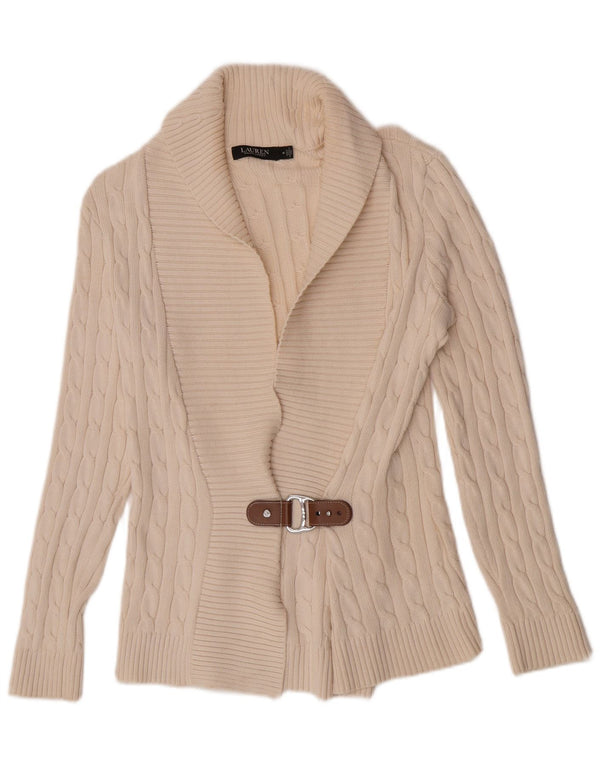 Pulover cardigan pentru femei Ralph Lauren UK 12 mediu bumbac alb