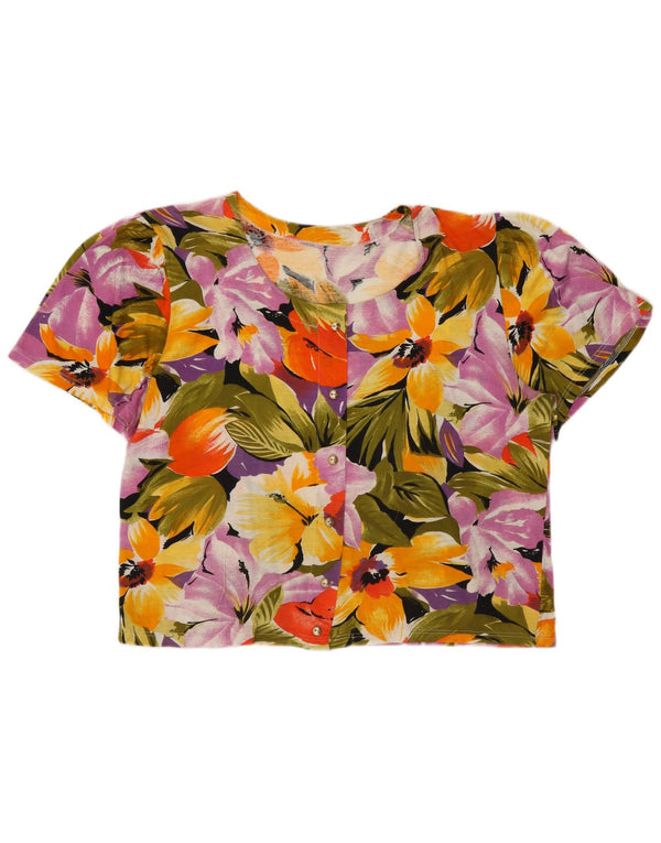 Bluză vintage cămașă cu mânecă scurtă pentru femei UK 16 mare, multicoloră, florală