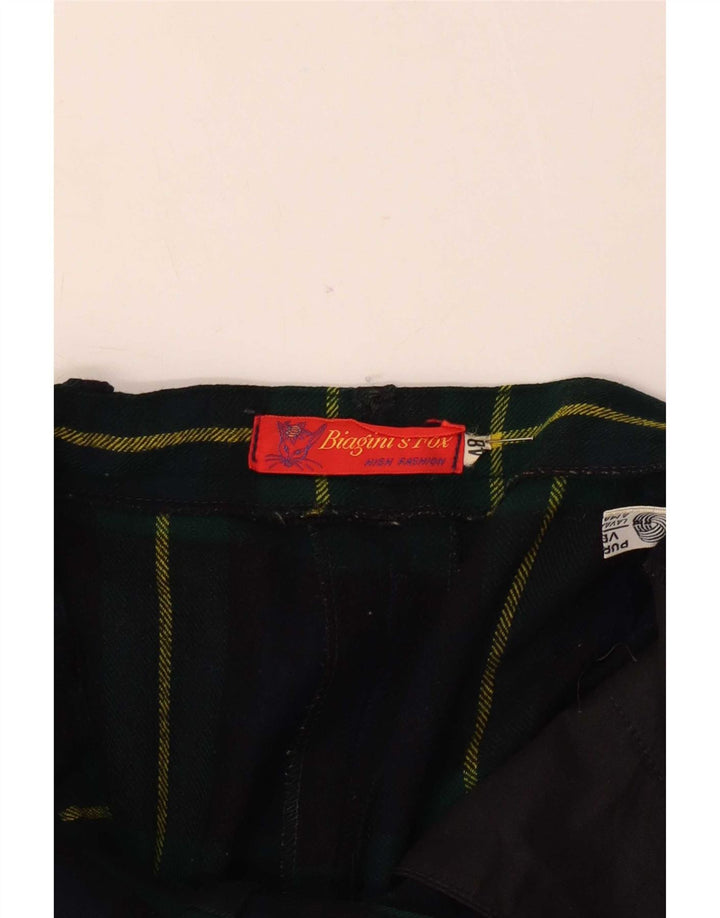 Pantaloni de costum vintage pentru femei L28 L29 Lână cu carouri bleumarin